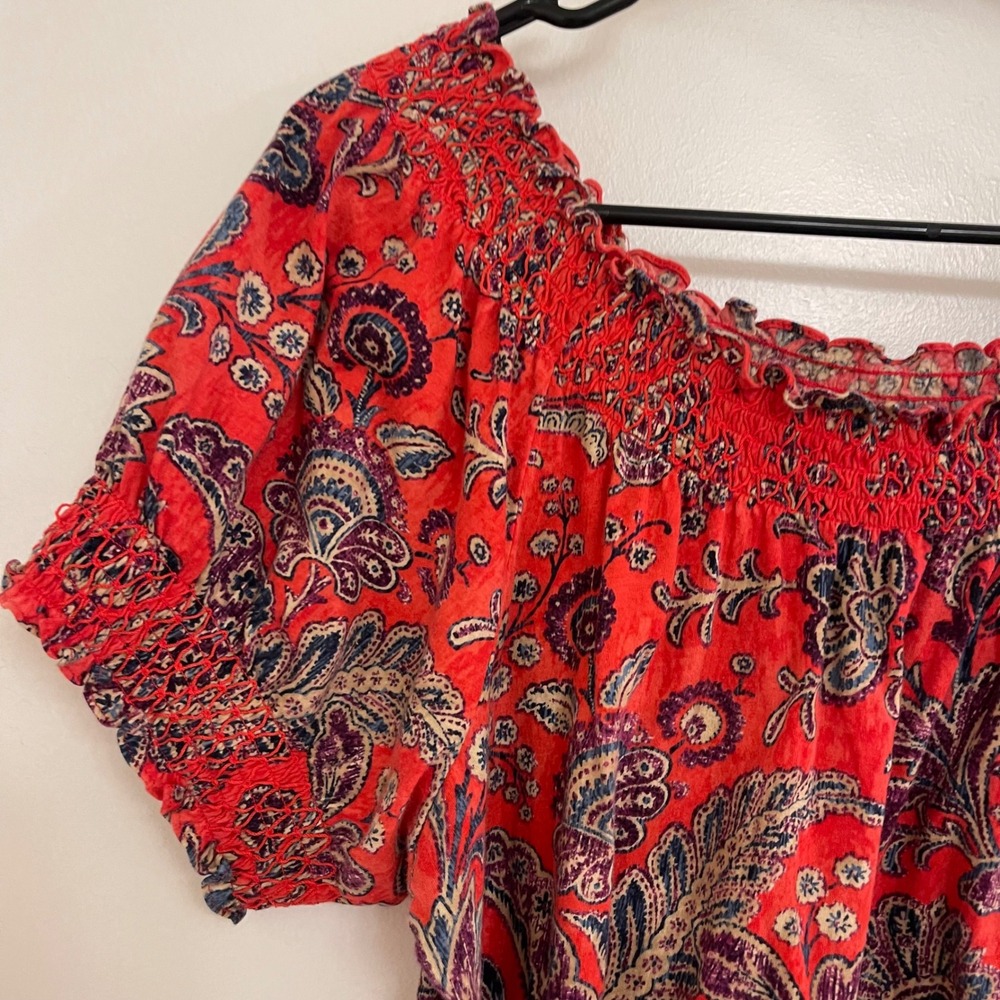 Ralph Lauren Short Sleeve Off the Shoulder Blouse Floral Vibrant Cotton - Picture 2 of 6
